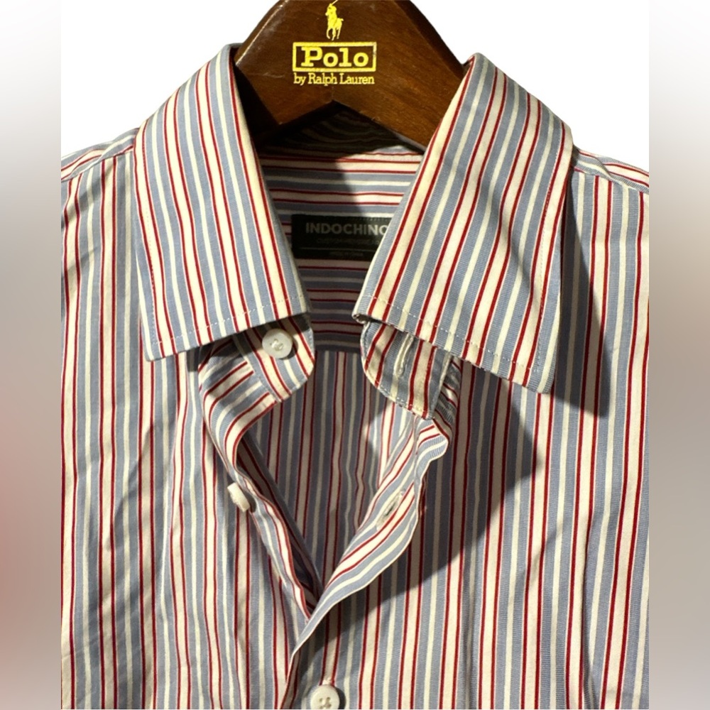 Indochino Men’s Shirt Striped Blue White Red Small